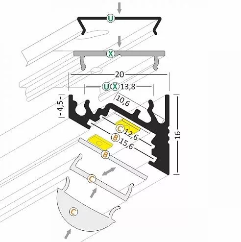 StrongLumio LED profil Corner 10 eloxált alu 4050mm