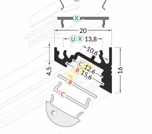 StrongLumio LED profil Corner 10 fekete alu 3000mm