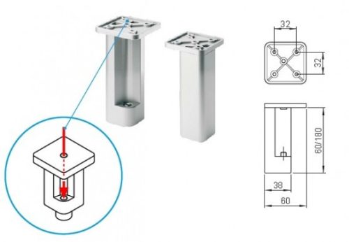 Bútorláb 727R magasság 120mm szürke RAL9006