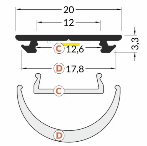 StrongLumio LED profil Arc 12, natúr alumínium, 2m