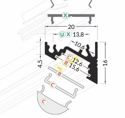 StrongLumio LED profil Corner 10 fehér alu 4050mm