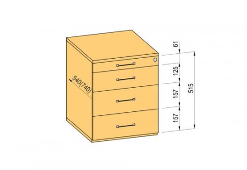 K-BBP Konténer 540/292mm típus 2/változat 2 (fiók fém,részl.kih.sín,beh.,csill.