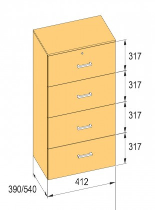 K-BBP R4 típusú irattartó szekrény belső szélességéhez 412 mm / 390 mm, magasság