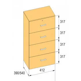   K-BBP R4 típusú iratszekrény 412 mm / 540 mm belső szélességhez, 1276 mm magassá