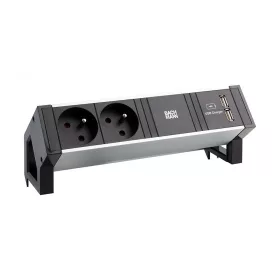   BACHMANN 937.134 Desk 2, alu fekete, 2x230V, 2x USB-A töltő