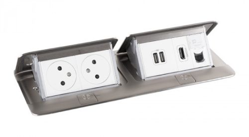 LEGRAND Pop-up dupla, 2x 230V, USB A+A tápellátás, 1x RJ45, HDMI, rozsdamentes a