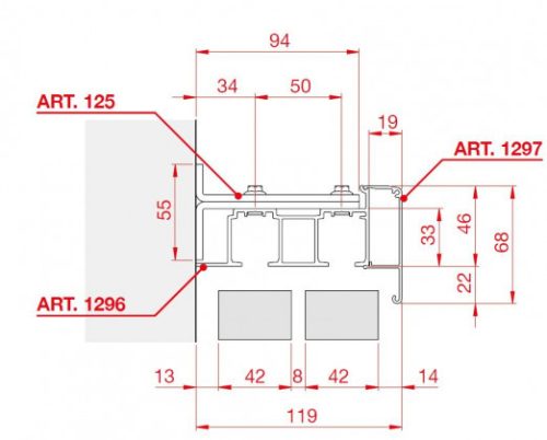 TERNO beltéri tolóajtóajtó 40-80kg, felső vezetőtartó