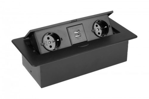 STRONG Elektromos aljzat 2x 230V Schuko,2x USB Power, fekete