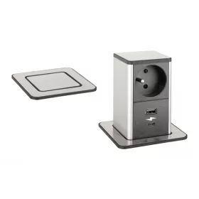   StrongPower PowerUp konnektor, 1x230V, USB A/C töltó, Nemesacél, FR