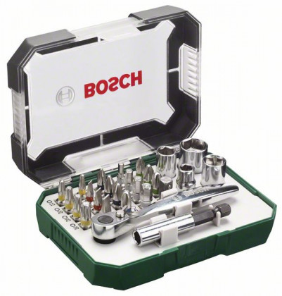 BOSCH 2607017322 26 részes csavarhúzó bit és racsnis készlet