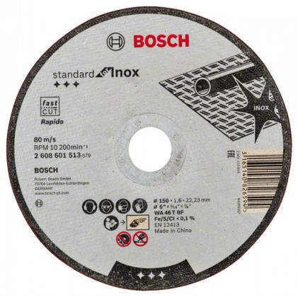 BOSCH 2608601513 Egyenes vágótárcsa Szabvány Inoxhoz 150 mm, 1,6 mm