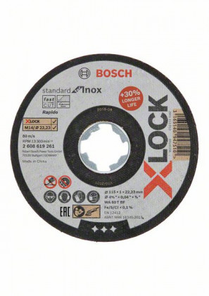 BOSCH 2608619261 X-LOCK lapos vágótárcsa Standard Inoxhoz 115 × 1 mm