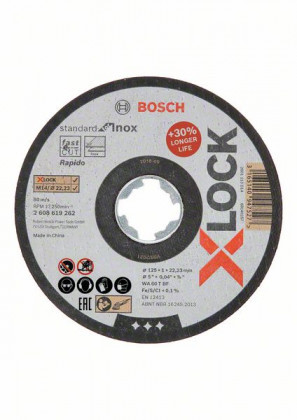 BOSCH 2608619262 X-LOCK lapos vágótárcsa standard Inoxhoz, 125 x 1 mm