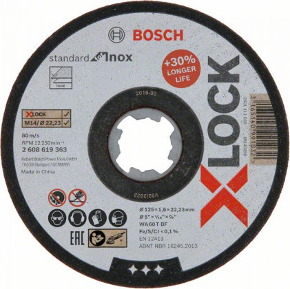 BOSCH 2608619363 X-LOCK vágótárcsa Standard Inoxhoz 125 × 1,6 mm T41