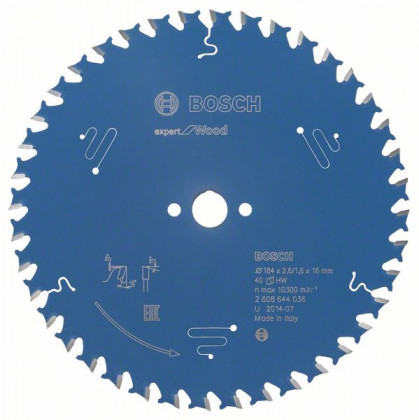 BOSCH 2608644036 Fűrészlap Expert for Wood 184 x 16 x 2,6 mm, 40