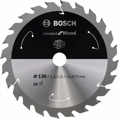 BOSCH 2608837667 Fűrészlap standard fához AKU-hoz 136×1,5×15,875 mm, 24