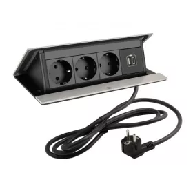   LEGRAND PopUp, 3x230V, 1x USB A/C, csiszolt alumínium, SCHUKO