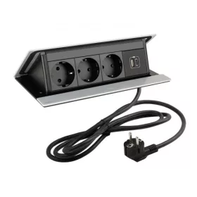   LEGRAND PopUp, 3x230V, 1x USB A/C, eloxált alumínium, SCHUKO