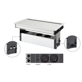   VersaFlap Mono 2.0, 2x 230V, 2x RJ45, 1x USB A/C, eloxált alumínium