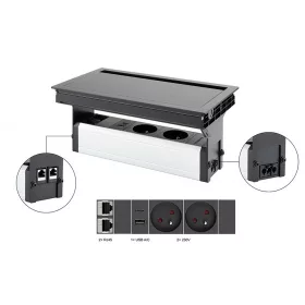   VersaFlap Mono 2.0, 2x 230V, 2x RJ45, 1x USB A/C,  fekete matt