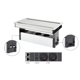  VersaFlap dual 2.0, 2x 230V, 2x RJ45, 1x USB A/C, eloxált alumínium