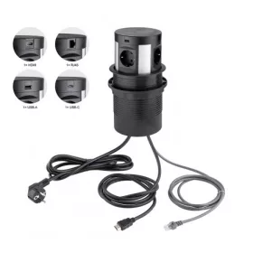   StrongPower El. zásuvka vysouvací,4x230V,1xRJ45,1xUSB A/C,HDMI,bezdr nab,schuko