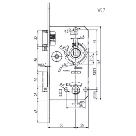 TWIN Zár bevéső balos műanyag nyelves tolózár WC/78mm